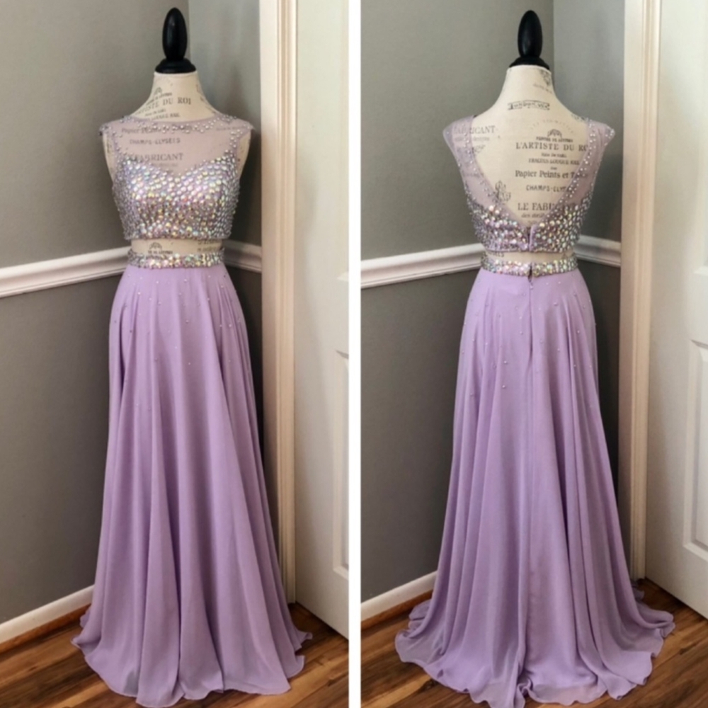 NEW TIFFANY SZ 6 LILAC TWO PIECE ILLUSION BEADED FORMAL EVENING GOWN